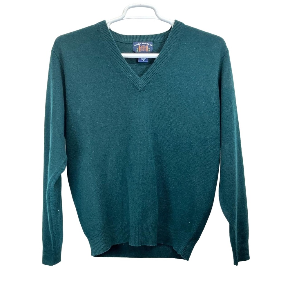 Vintage Northbriar Men's Green 100% Cashmere‎ V Neck Sweater Medium